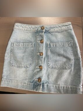 Free People Light Wash Denim Button-Front Mini Skirt
